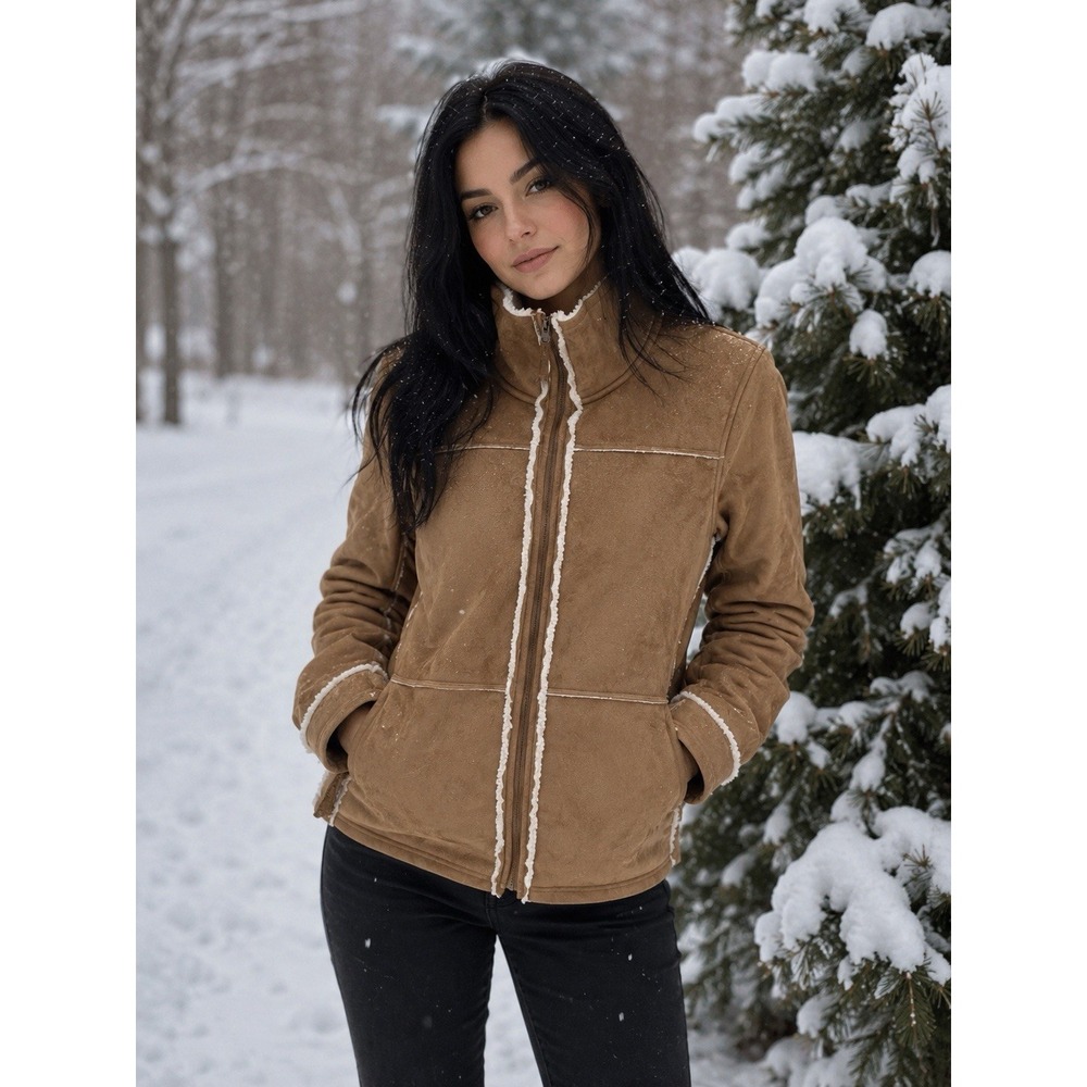 Eddie‎ Bauer Jacket Camel Faux Suede Sherpa Lined Women's Sz XL